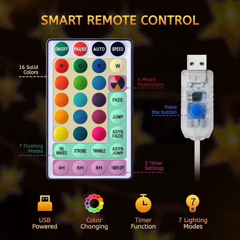 50 LED Star String Lights RGB Color Changing Remote - Picture 3 of 6